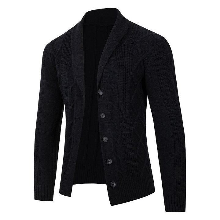 Men's Cable Knit Cardigan with Shawl Collar and Button Placket Mune Fashion