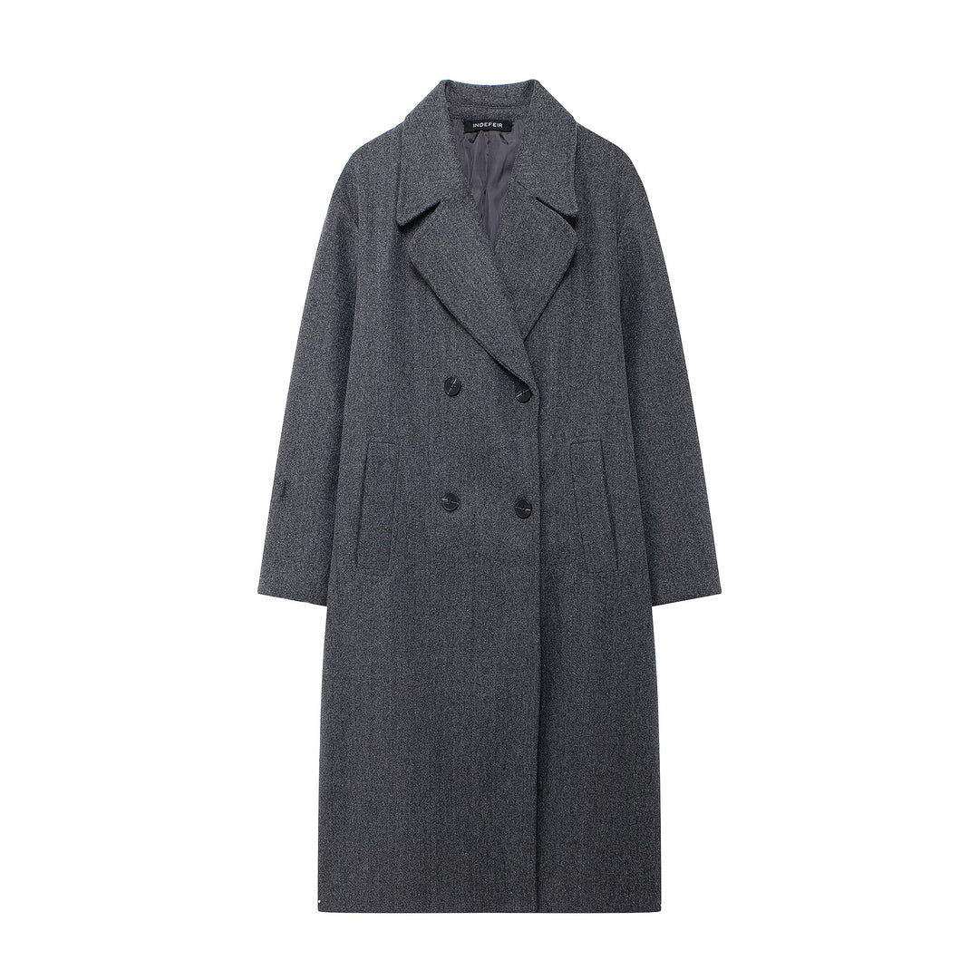 Women's Double-Breasted Wool Blend Coat with Oversized Cut and Lapel Collar Mune Fashion