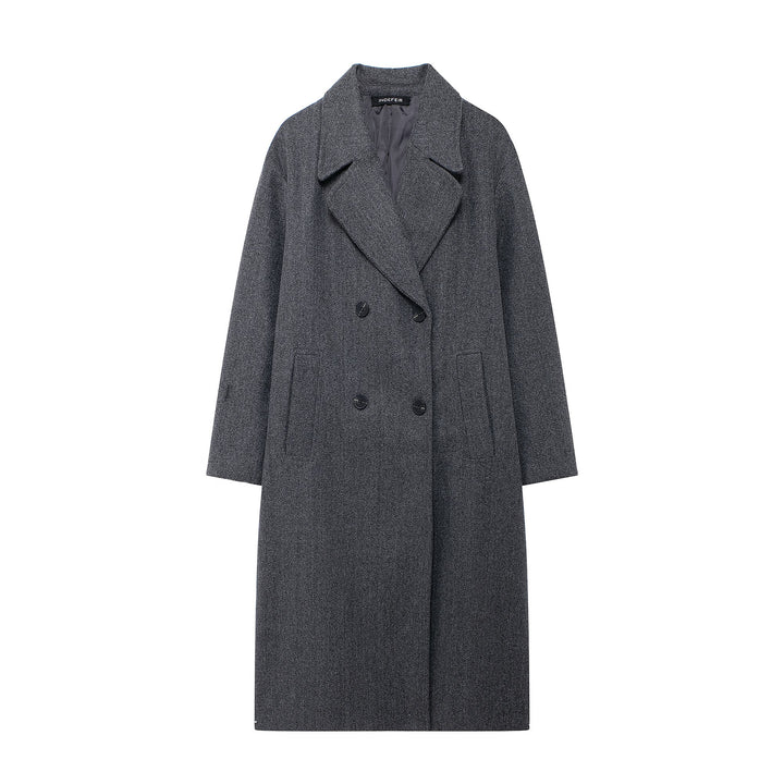 Women's Double-Breasted Wool Blend Coat with Oversized Cut and Lapel Collar Mune Fashion