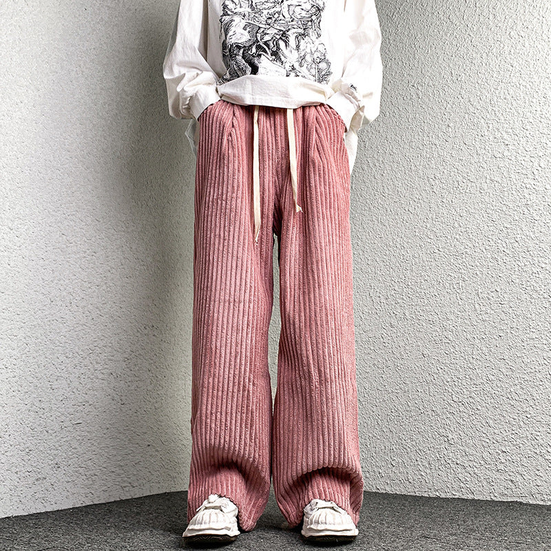 Women's Extra Wide Cord Pants with Drawstring, Ribbed Structure and Wide Leg Mune Fashion