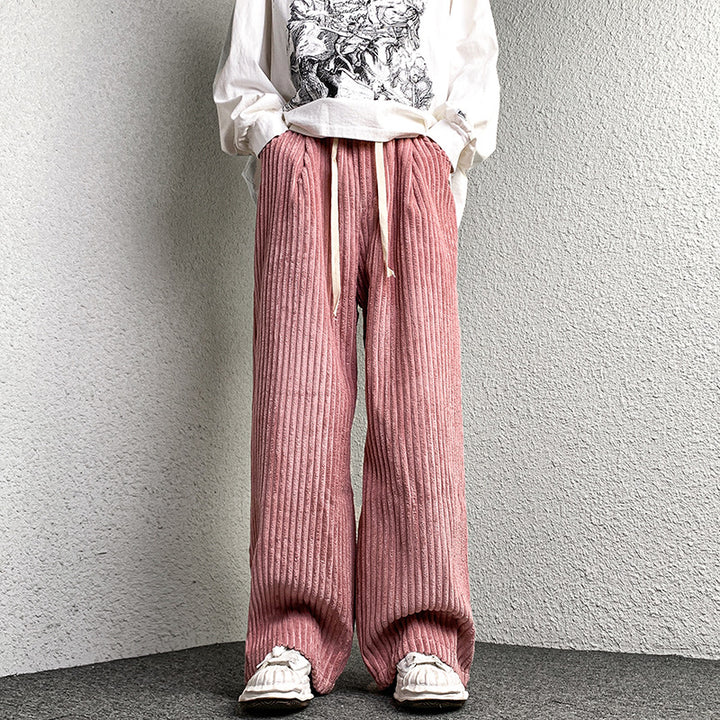 Women's Extra Wide Cord Pants with Drawstring, Ribbed Structure and Wide Leg Mune Fashion