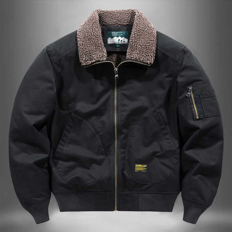 Men's  sherpa-lined canvas flight jacket with ribbed trims and interior stash pockets Mune Fashion