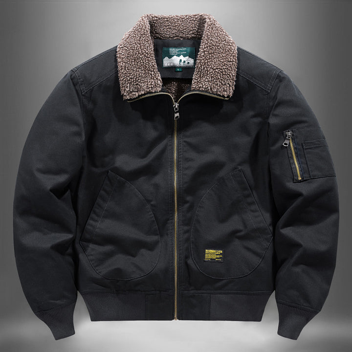 Men's  sherpa-lined canvas flight jacket with ribbed trims and interior stash pockets Mune Fashion