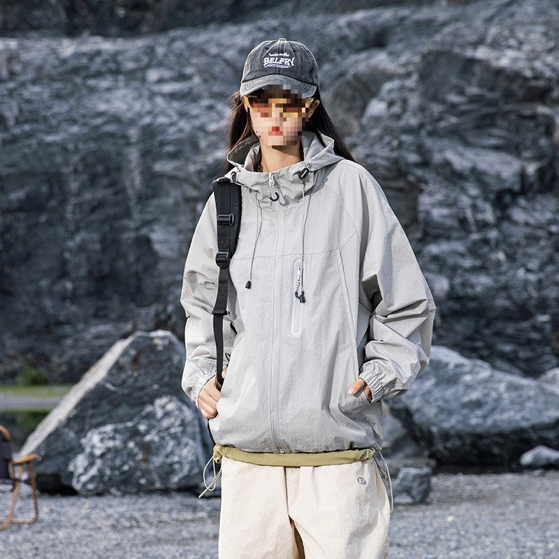 Men's Breathable Hooded Field Jacket with Stowable Hood and Reflective Chest Zipper Mune Fashion
