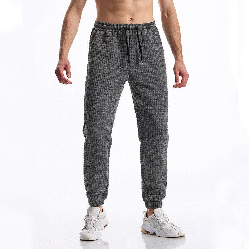 Men's Structured Waffle Jogging Pants with Elastic Waistband and Tapered Leg Mune Fashion