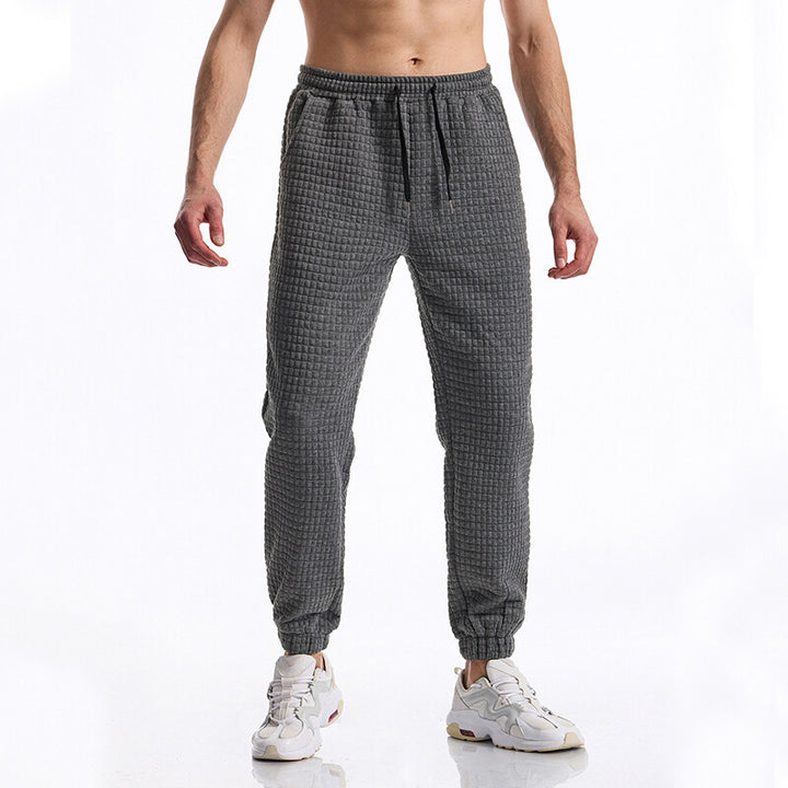 Men's Structured Waffle Jogging Pants with Elastic Waistband and Tapered Leg Mune Fashion