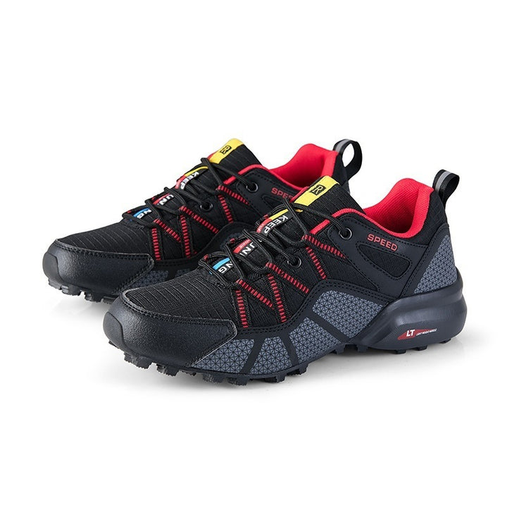 Men's robust trail running and outdoor sneaker with grippy multi-terrain profile sole, reinforced toe cap, and bungee lacing Mune Fashion