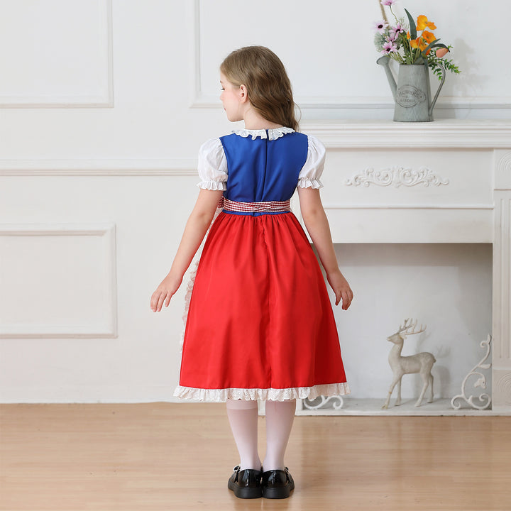 Ladies nan traditional children's dirndl dress with gathered apron and lace trim Mune Fashion