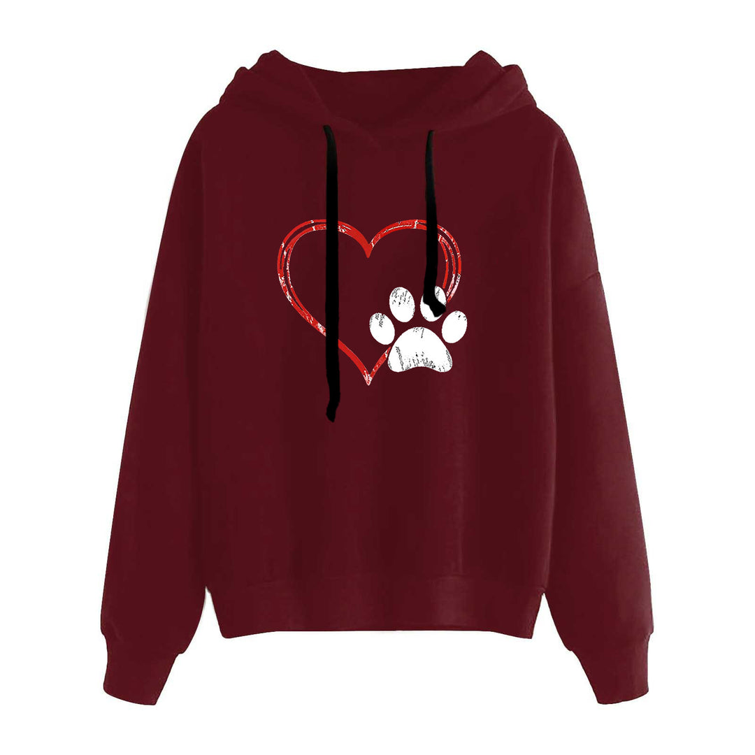 Women's casual oversized hoodie with heart and paw print, drawstring and ribbed cuffs Mune Fashion
