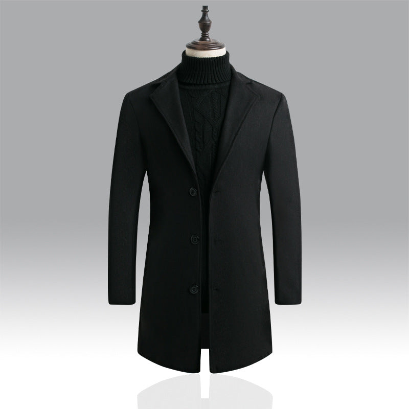 Men's Tailored Single-Breasted Wool Coat with Notched Lapel and Slim Silhouette Mune Fashion