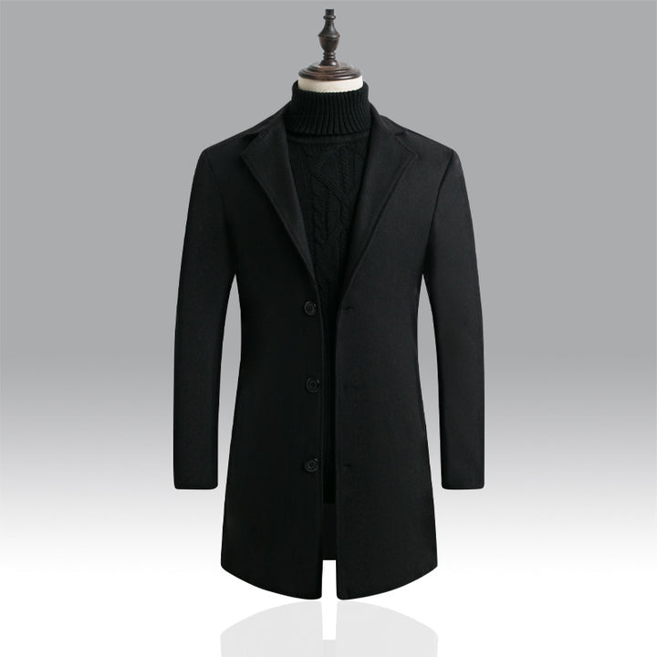 Men's Tailored Single-Breasted Wool Coat with Notched Lapel and Slim Silhouette Mune Fashion