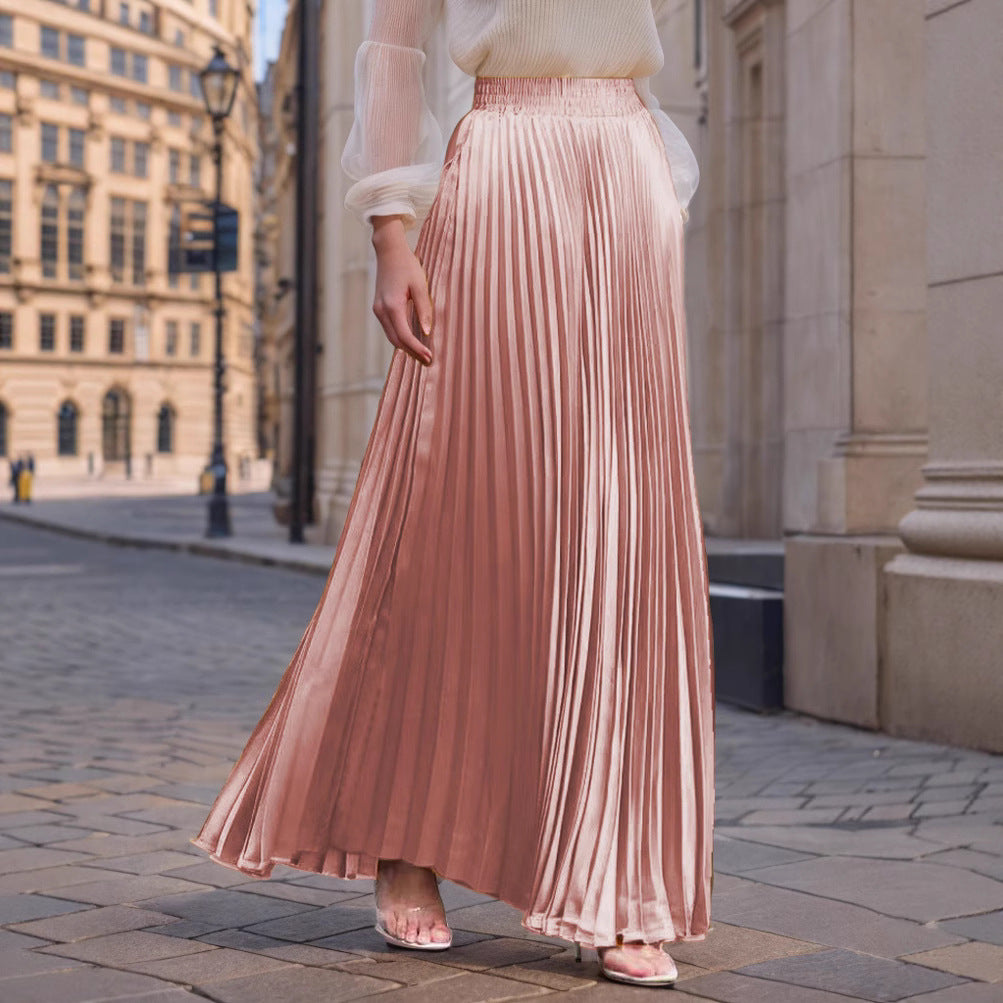 Women nan Maxi skirt pleated from flowing satin with elastic waistband Mune Fashion