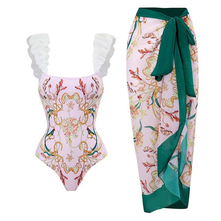 Women's One-Piece Swimsuit with Floral Ruffle Details Mune Fashion