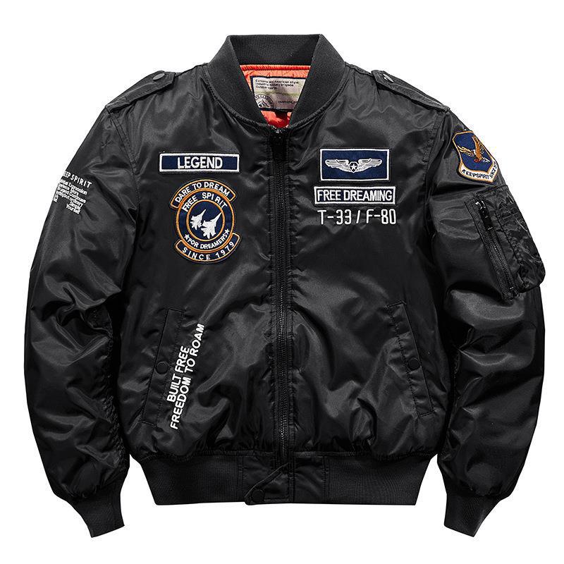 Men's aviator bomber jacket in military style with quilted thermal lining and shoulder patches Mune Fashion