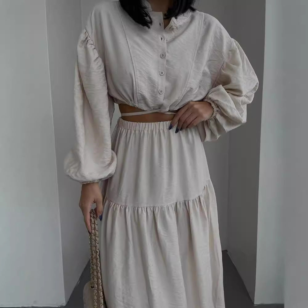 Women's two-piece boho set with cropped blouse and maxi skirt with slit Mune Fashion