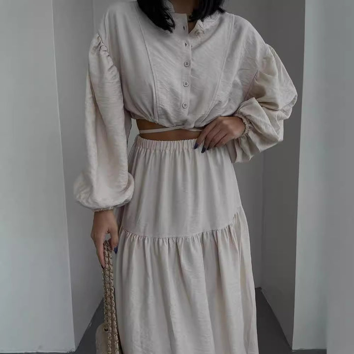 Women's two-piece boho set with cropped blouse and maxi skirt with slit Mune Fashion
