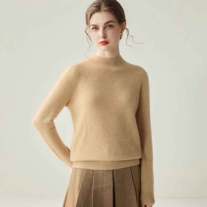 Women's Slim Mock Neck Fine Knitted Sweater with Cashmere-Like Feel Mune Fashion