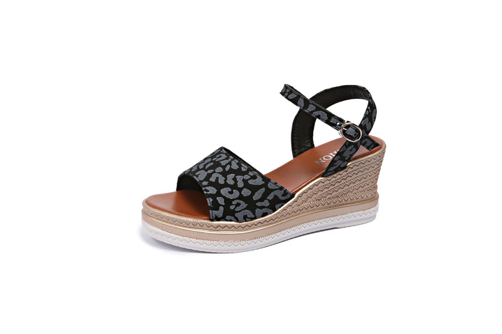 Women's espadrille wedge sandals with braided jute platform and adjustable ankle strap Mune Fashion