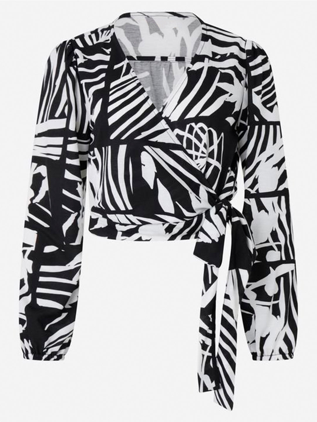 Women's short wrap blouse with V-neck and fitted tie belt Mune Fashion