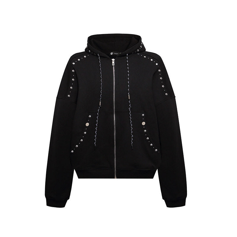 Women’s hooded zip jacket with stud trim and oversized fit Mune Fashion