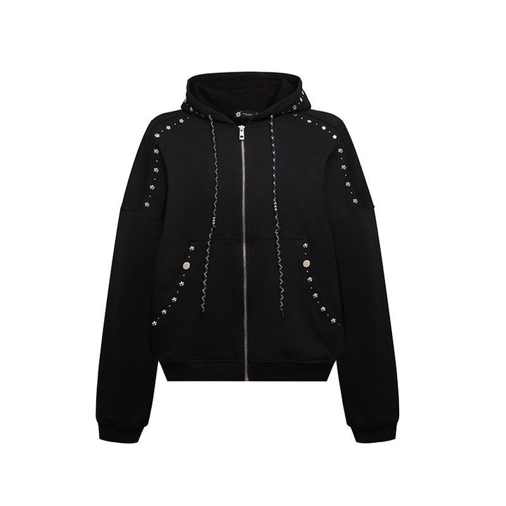 Women’s hooded zip jacket with stud trim and oversized fit Mune Fashion