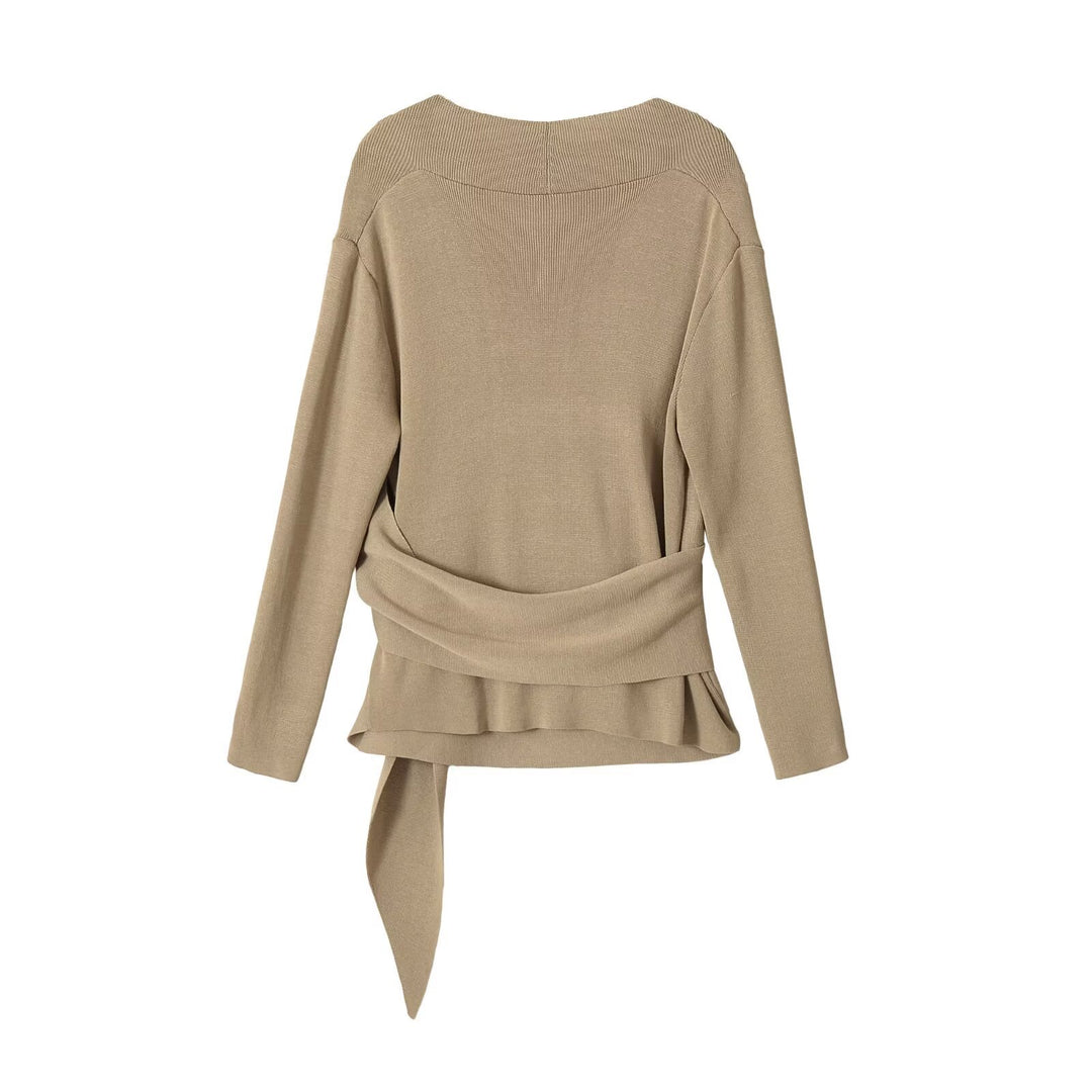 Women's wrap knitted sweater with V-neck and decorative belt Drune