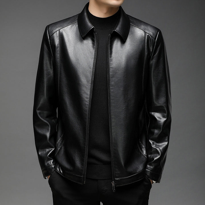 Men's Minimalist Smooth Leather Jacket with Shirt Collar and Tailored Fit Mune Fashion