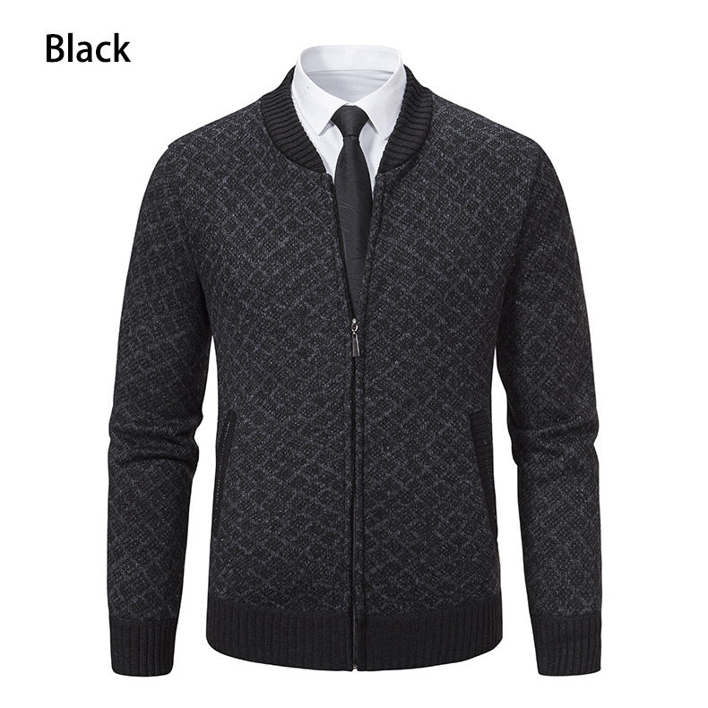 Men's knitted zip jacket with fine jacquard pattern, full zip and ribbed hem Mune Fashion