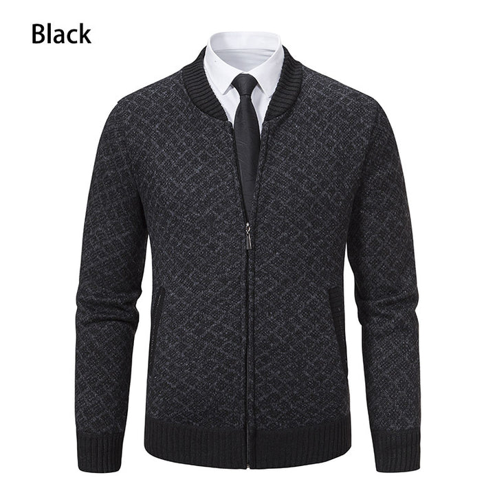 Men's knitted zip jacket with fine jacquard pattern, full zip and ribbed hem Mune Fashion
