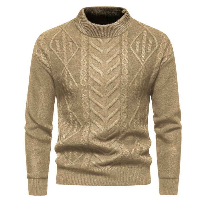 Men's Structured Mockneck Knitted Sweater with Cable and Chevron Pattern Mune Fashion