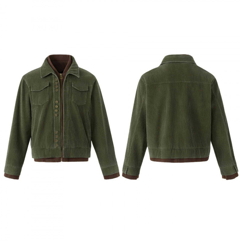 Men's Boxy Corduroy Blouson Jacket with Double Front, Flap Pockets and Ribbed Hem Mune Fashion