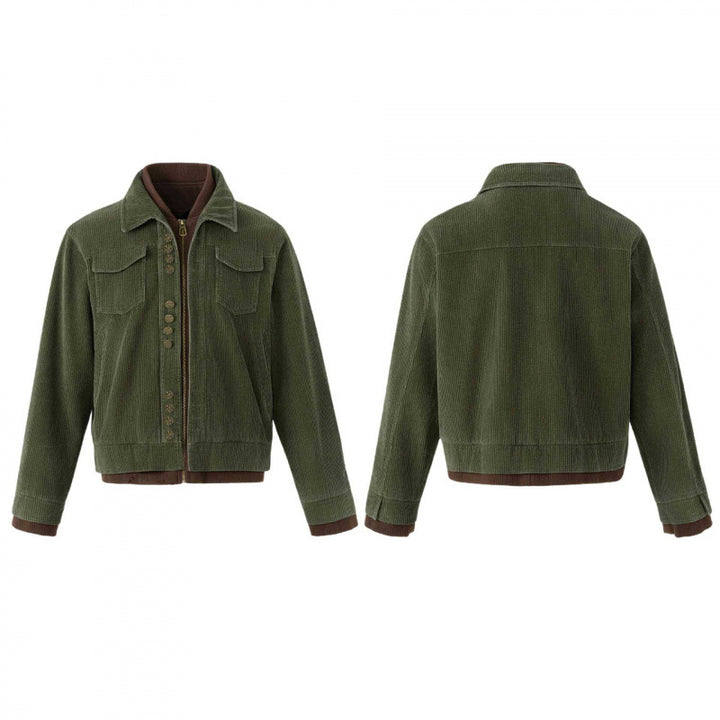 Men's Boxy Corduroy Blouson Jacket with Double Front, Flap Pockets and Ribbed Hem Mune Fashion