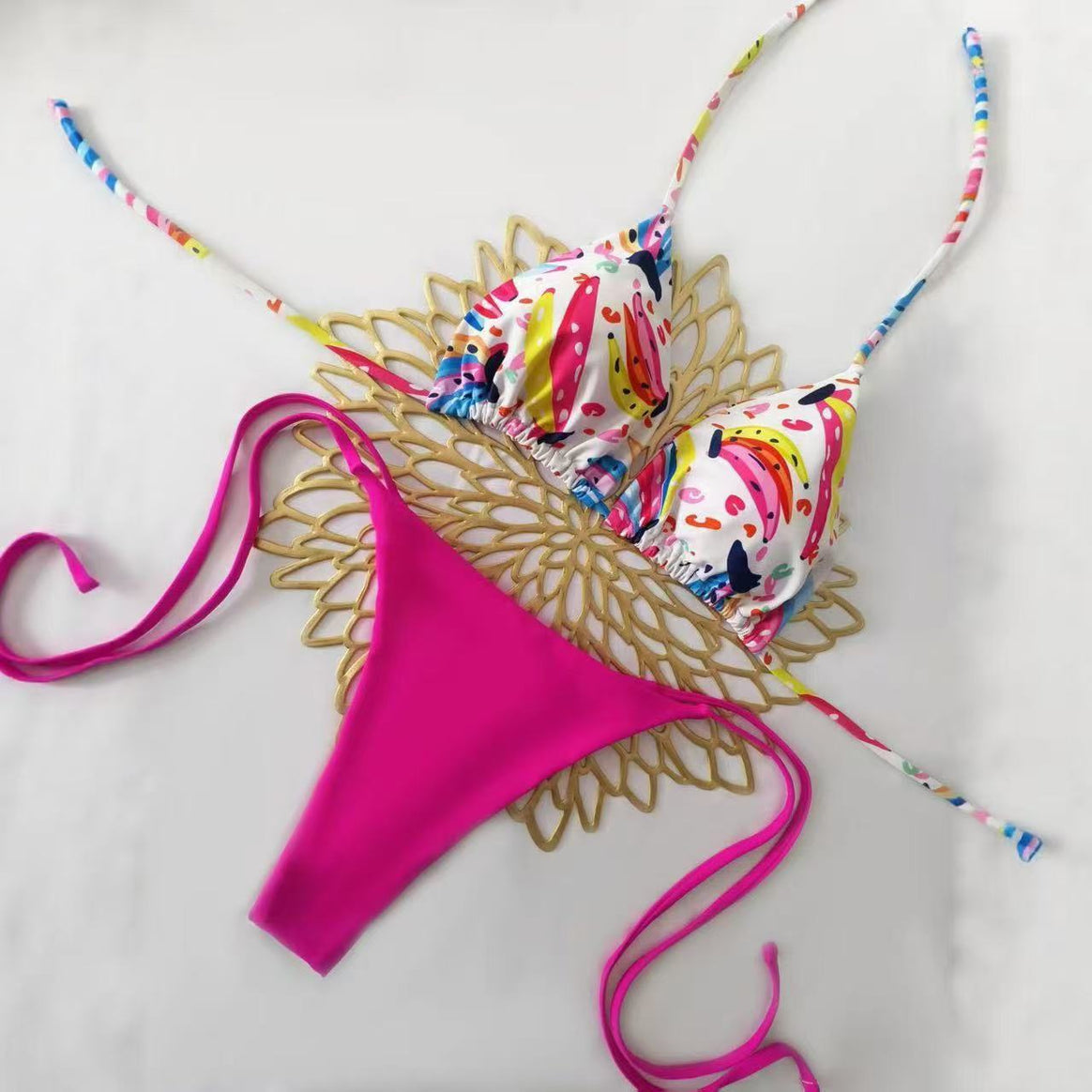 Women's bikini set with colorful fruit pattern and side knot Mune Fashion