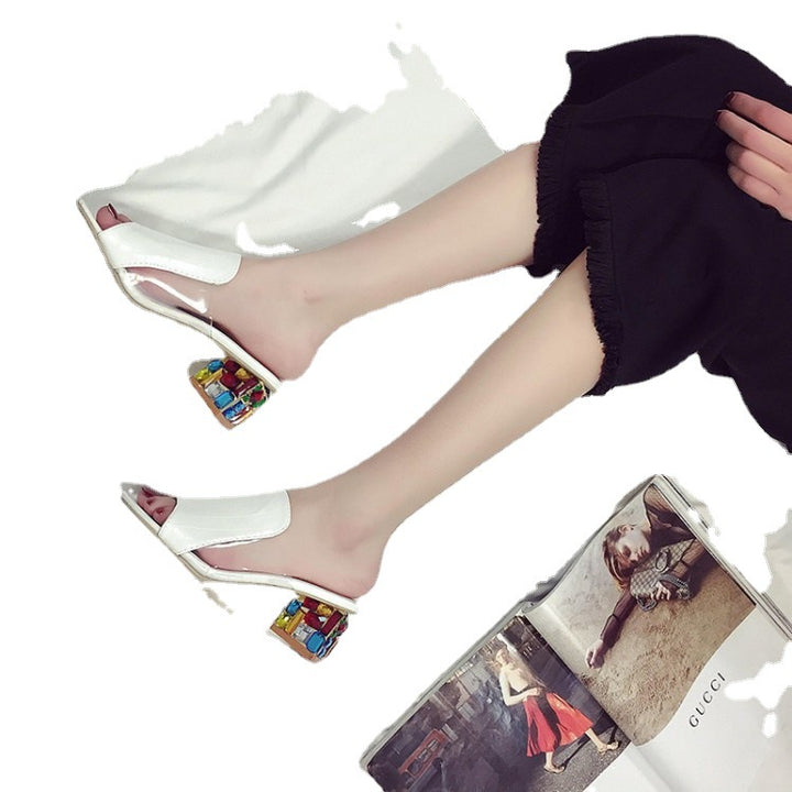 Women's sandals with crocodile embossing, open toe area and sparkling block heel Mune Fashion