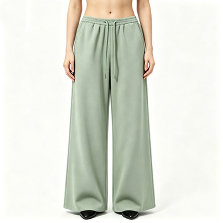 Ladies wide high-waist lounge pants with elastic waistband, drawstring, and flowing jersey Mune Fashion