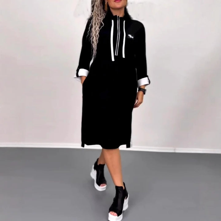 Women’s Nano Hoodie Midi Dress with Hood, Drawstring and Roll-up Cuffs Mune Fashion
