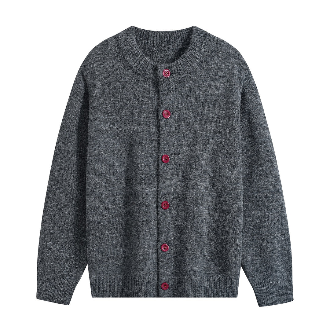 Women's Oversized Cardigan with Round Neck, Ribbed Hem & Contrast Buttons Mune Fashion