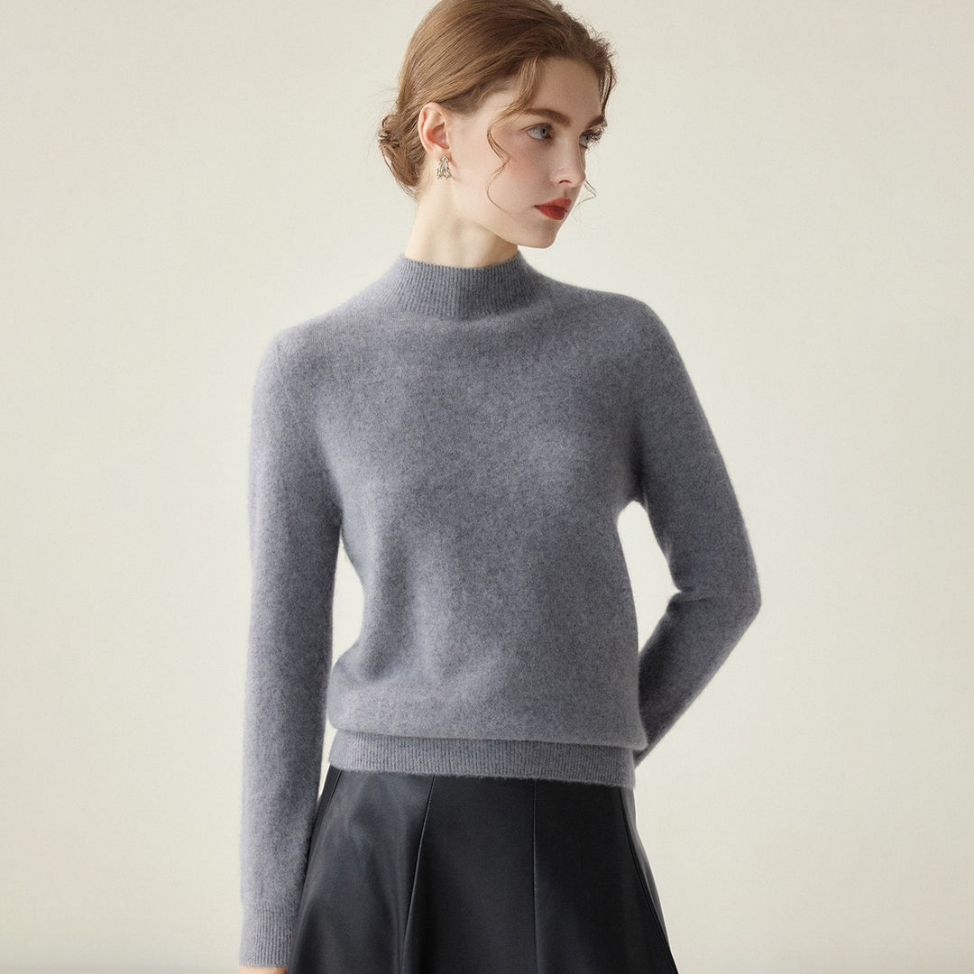 Women's Slim Mock Neck Fine Knitted Sweater with Cashmere-Like Feel Mune Fashion