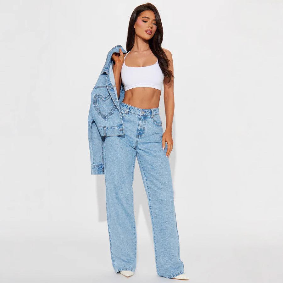 Women's high-waisted wide-leg jeans with a flattering waistband, classic five-pocket design, and flowing leg Mune Fashion
