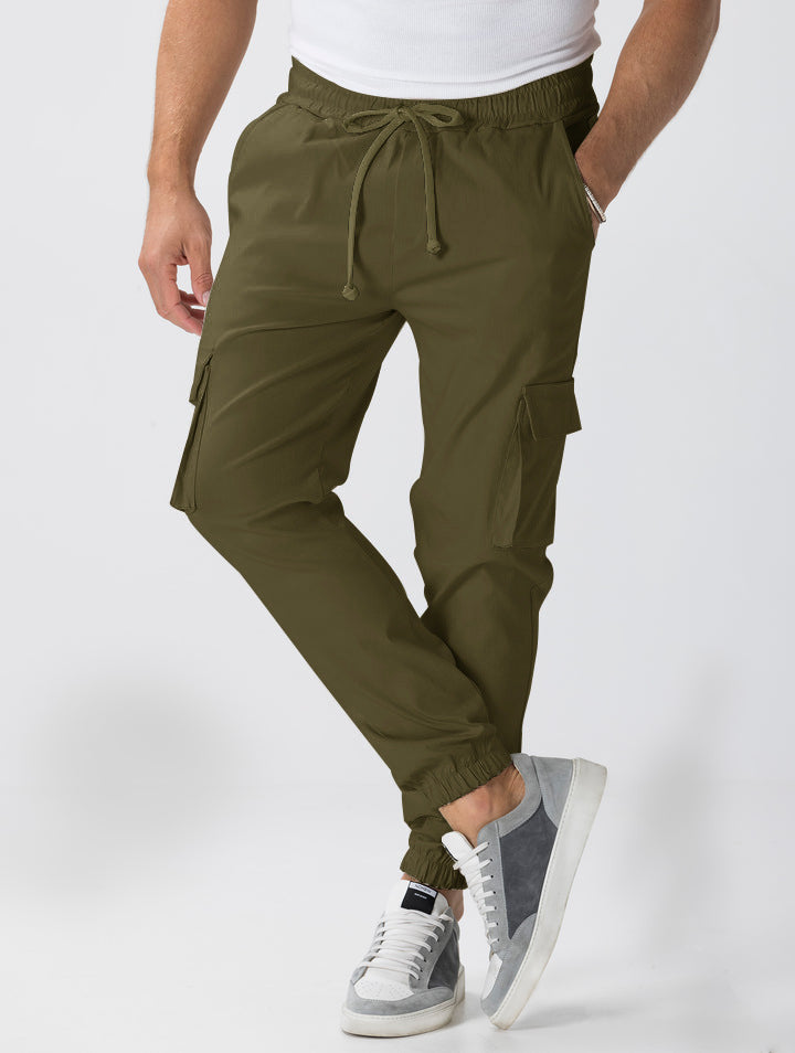 Men's Cargo Jogging Pants in Relaxed Fit with Drawstring, Elastic Cuffs, and Multiple Pockets Mune Fashion