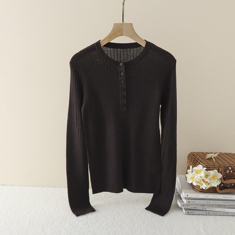 Women's Ribbed Henley Fine Knit Sweater with Slim Silhouette Mune Fashion