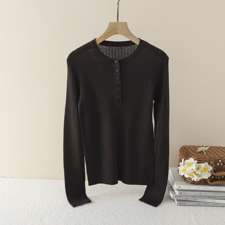 Women's Ribbed Henley Fine Knit Sweater with Slim Silhouette Mune Fashion