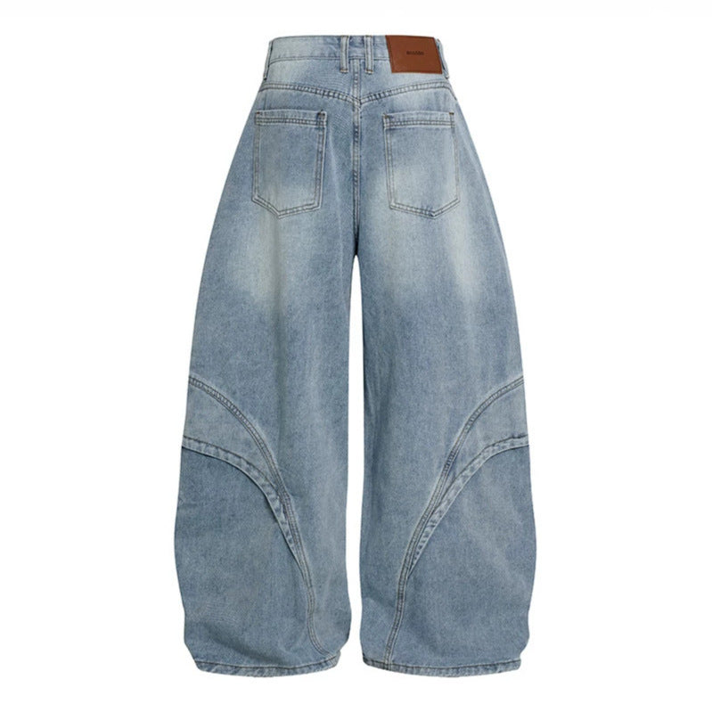 Women's Wide High-Waisted Balloon Jeans with Distinctive Panel Seams Mune Fashion