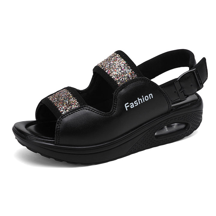 Women nan comfort wedge sandal with visible air chamber, adjustable straps and glitter trim Mune Fashion