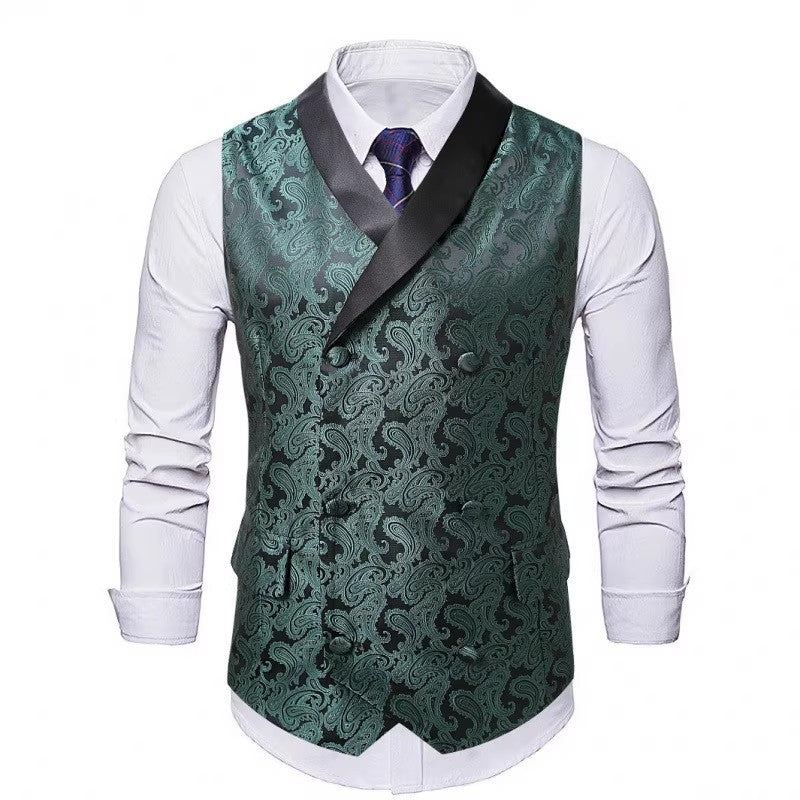 Men's Satin Paisley Vest with Shawl Collar and Tailored Tuxedo Look Mune Fashion