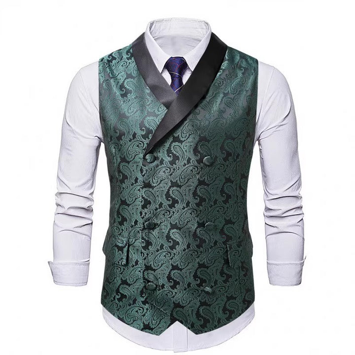 Men's Satin Paisley Vest with Shawl Collar and Tailored Tuxedo Look Mune Fashion