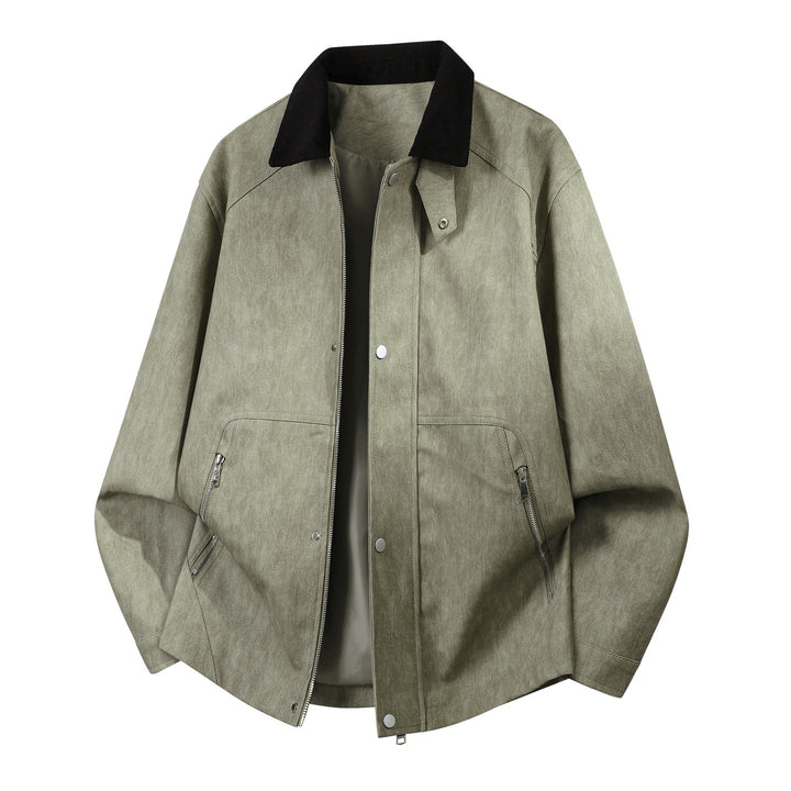 Men's Oversized Faux Leather Harrington Jacket with Cord Collar and Concealed Two-Way Zipper Mune Fashion