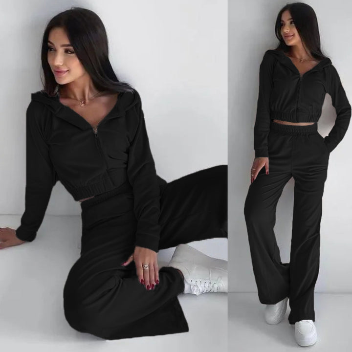 Women's short cut thermo fleece set with half front zipper and high comfort waistband Mune Fashion