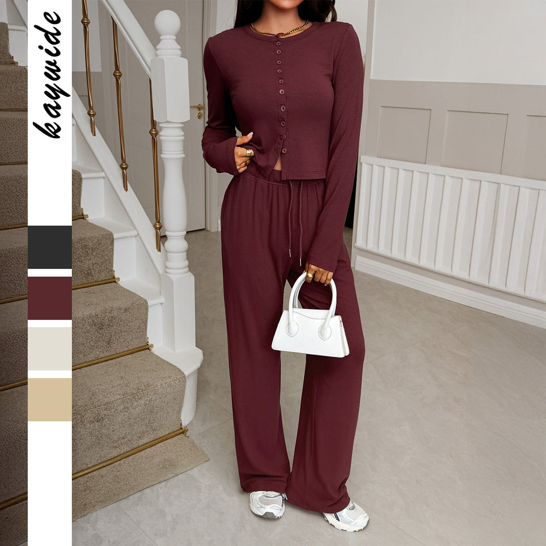 Women's nan cropped hoodie jacket with drawstring and high-cut palazzo pants Mune Fashion