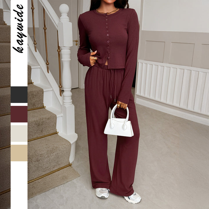 Women's nan cropped hoodie jacket with drawstring and high-cut palazzo pants Mune Fashion